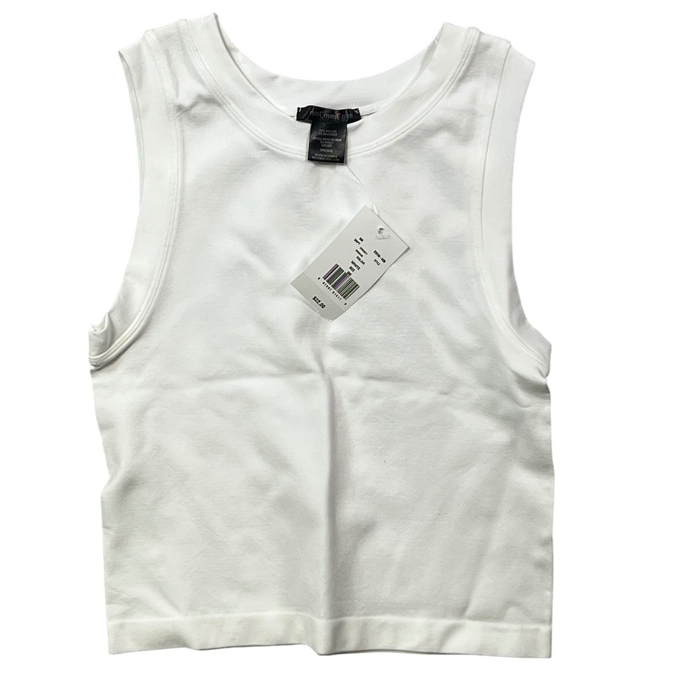 M By M Womens One Size White Ribbed‎ High Neck Sleeveless Crop Tank Top